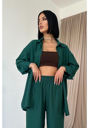 Munn Collection Zümrüt Alice Gömlek Ve Bol Kesim Pantolon Takım Çok Renkli