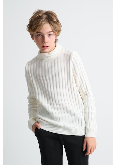 Alexandergardı Boğazlı Uzun Kollu Triko Çocuk Kazak Ekru