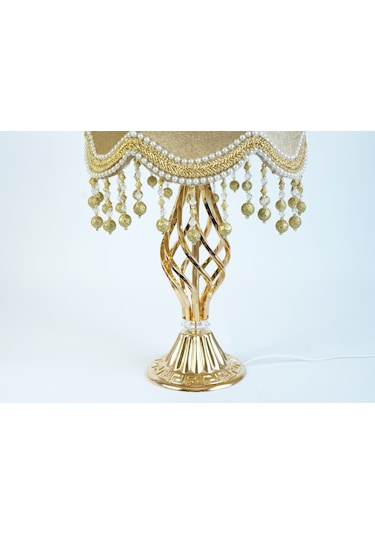 Abajur Gold Kadife Klasik Model Burgulu Ayak Altın