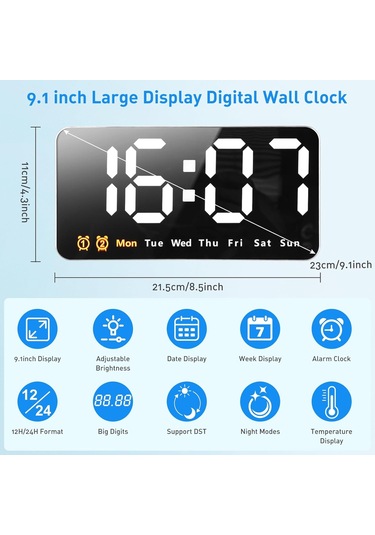 Büyük Dijital Duvar Saati, 3 Ayarlanabilir Parlaklık Seviyesine Sahip Büyük Led Dijital Duvar Saati Diğer