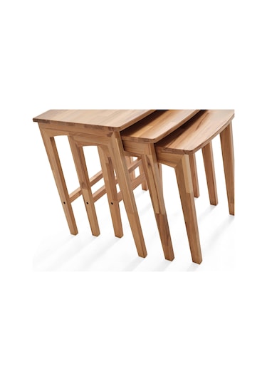 Ready Natural Üçlü Zigon Sehpa Ceviz Kayın Sehpa Ahşap