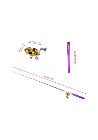 Mufunye Cep Olta Kamışı, Dolma Kalem Olta Kamışı, Dörtlü Set Olta Kamışı + Yem + Misina + Balık Kutusu Mor