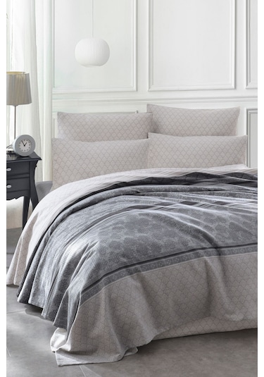 Enlora Home Doğal Pike Baskılı Çift Kişilik Creative Gri