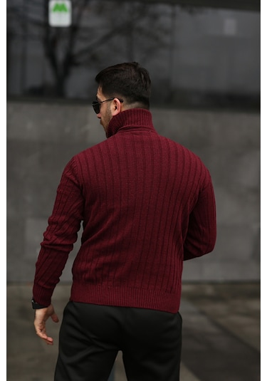 Martino Butik Unisex Balıkçı Yaka Triko Bordo Kazak Bordo