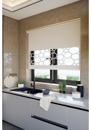 Lazer Kesim Mat Stor Perde, Lazer Kesimli Klasik Serisi, C-5002 Ekru Renk Ekru