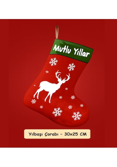 Yılbaşı Geyik Tasarımlı Çorap Duvar Süsü Yeni Yıl Temalı Dekoratif Duvar Aksesuarı Yeni Yıl Ev Süslemesi