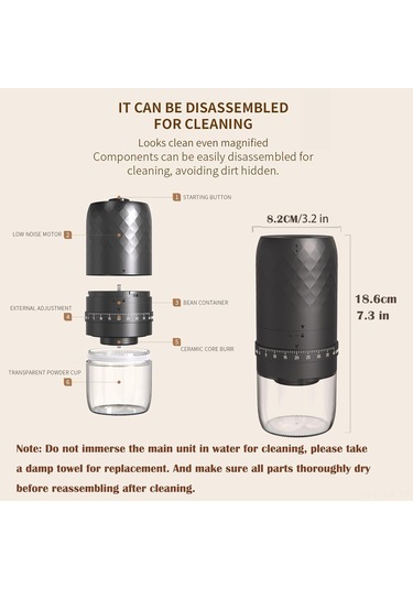 Xiyyadms Usb-c Şarjlı Seramik Bladeslı 40 Ayar Düşük Isı Kahve Değirmeni, Taşınabilir Ev/seyahat 35g Kapasite, Espresso/filtre/cold Brew Uyumlu Siyah