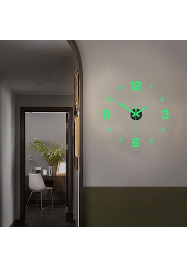Didadodo Suntek Oturma Odası İçin Büyük Sessiz Modern Fosforlu Çerçevesiz Duvar Saati Çıkartmaları Yeşil
