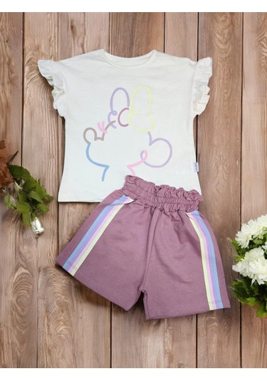 Kız Çocuk Şortlu Alt Üst Takım Somon