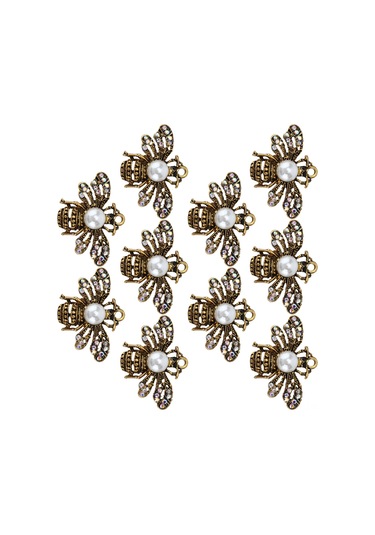 Lemestar Gümüş Altın Renkli Ab Pırlanta Arı Desenli Broş 10 Adet , 2.5x3.5cm, Allüminyum Malzeme, Giyim Ayakkabı Çanta Dekorasyon Aksesuarı Çok Renkli