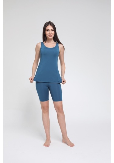 Chelly Kadın Düz Renk Askılı Taytlı Tankini S9003-04