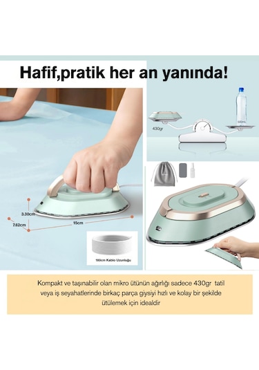 Rowenger Nb301 Mini Seyahat Ütüsü Çift Voltaj Dünya Çapında Kullanıma Uygun Green