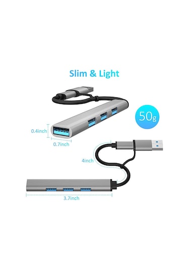 2in1 Usb Ve Type C To 4 Port Usb Çoğaltıcı Hub Çevirici / 1xusb 3