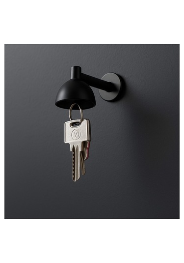 Lamba Şeklinde Manyetik Anahtar Tutucu Duvara Yapışkanlı Dekoratif Askı Gri - Siyah