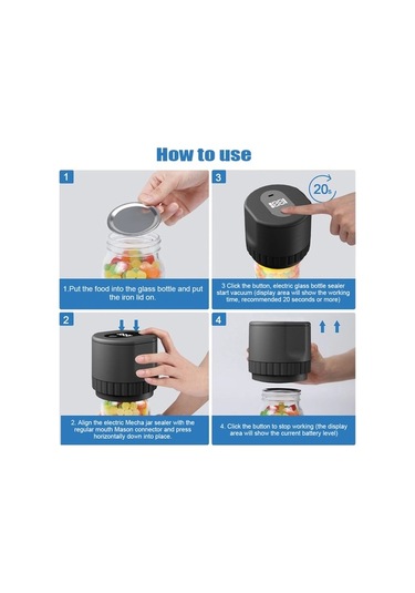 Didadodo Elektrikli Vakumlu Kavanoz Mühürleme Makinesi - Taşınabilir Şarjlı Gıda Saklama Cihazı Beyaz Beyaz