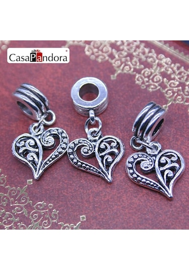 Şık Kalp Charm Gümüş, Charm Bileklik Uyumlu