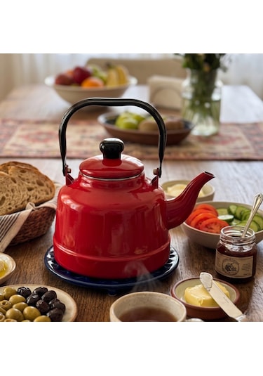 Üstten Kulplu Emaye Çaydanlık 1.1 Litre Kırmızı