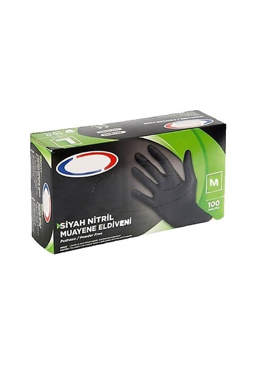 Karex Siyah Nitril Pudrasız Eldiven M Siyah 100 Adet