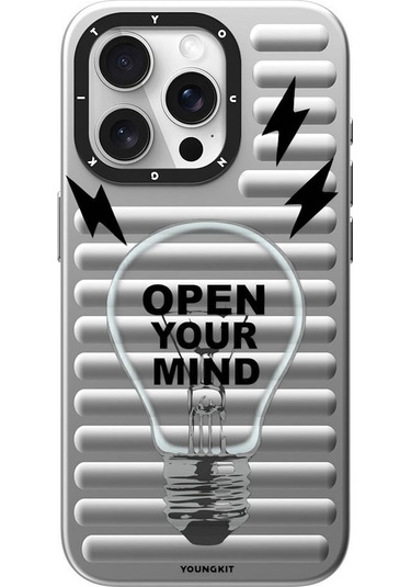 İphone 14 Pro Uyumlu Kılıf Max Magsafe Şarj Özellikli Youngkit Open Mind Serisi Kapak Gümüş