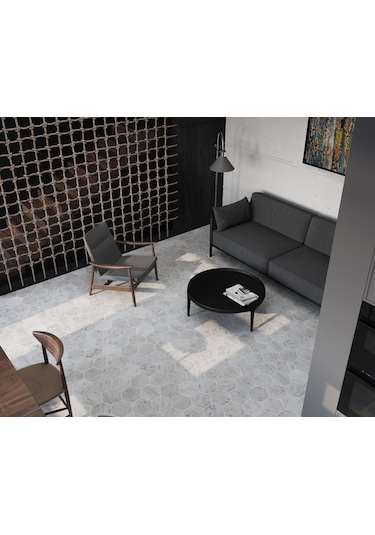 Tuqco Doğaltaş 8" Hexagon Carrara Honlu Mermer Mozaik