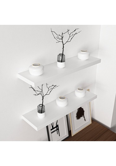 Minarmobilya Minar Gizli Tutuculu 2'Li Duvar Rafı 80 Cm - M.Beyaz