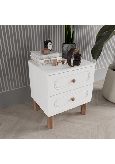 Pera 2 Çekmeceli Komodin - Mdf Kapak Beyaz