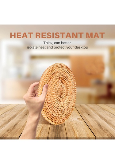 Sıcak Sıcak Altlıklar İçin 4 Adet Rattan Altlık, Dayanıklı Tencere Altlığı Kahverengi