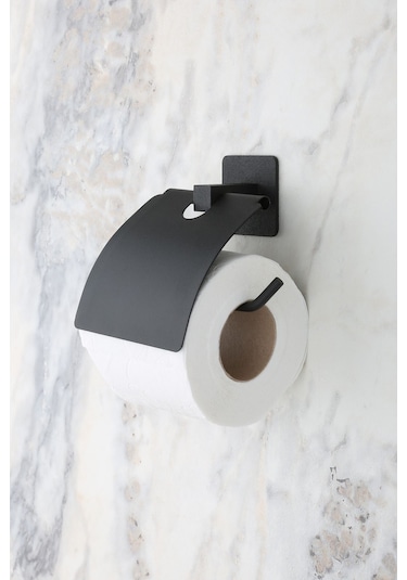 MultiStore Siyah Kare Yapışkanlı Kapaklı Paslanmaz Tuvalet Kağıtlığı Gri