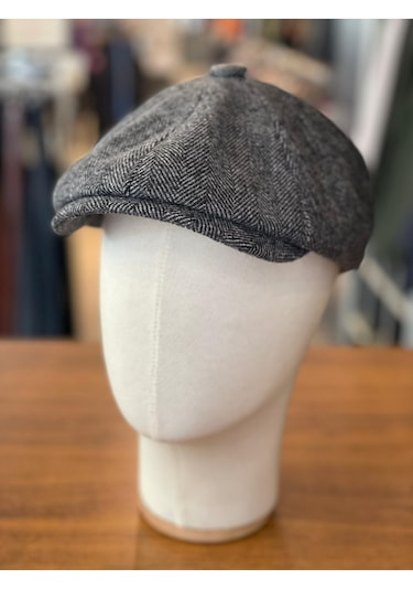 Hamze Peaky Blinders Tarz İngiliz Model Balıksırtı Desen Kaşe Kumaş Kasket Şapka Gri