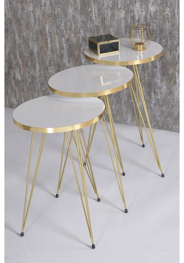 Zigon Sehpa Gold Beyaz Tel