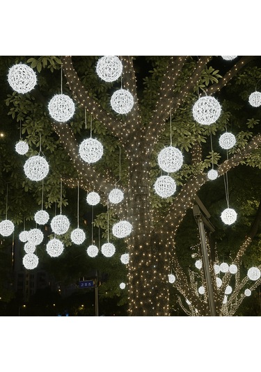 Sekizgen Led 35 Cm Sarkıt Yılbaşı Küre Top Dekoratif Aydınlatma Dış Ve İç Mekan Uyumlu Beyaz