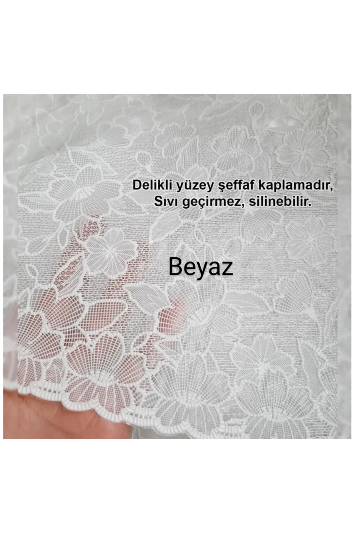 Yuvarlak Dantel Görünümlü Pvc Muşamba Mutfak Masa Örtüsü Sıvı Geçirmez Silinebilir /ebat: 150 Cm Beyaz