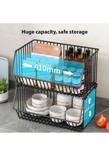 Dancemonkey Mutfak Depolama Arabası İçin 2 Katlı Meyve Sepeti, Metal Tel Sepeti Atıştırmalık Siyah
