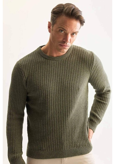 DeFacto Standart Fit Bisiklet Yaka Dokulu Triko Kazak E0811AXNSGN852