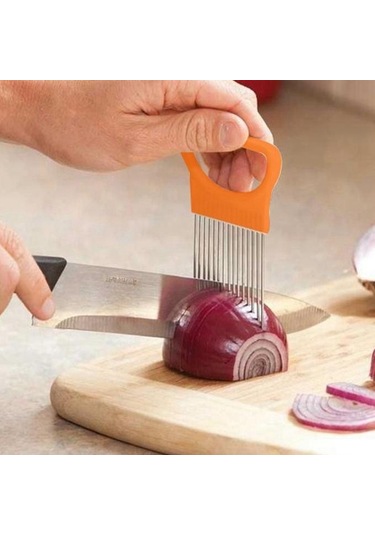 Cbtx Paslanmaz Çelik Sebze Soğan Kesici Tutucu Et İğnesi Mutfak Aletleri Turuncu