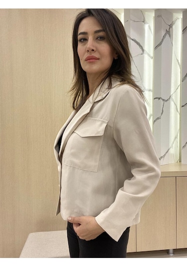 Kruvaze Kapama Kısa Ceket Bej - 38 Bej