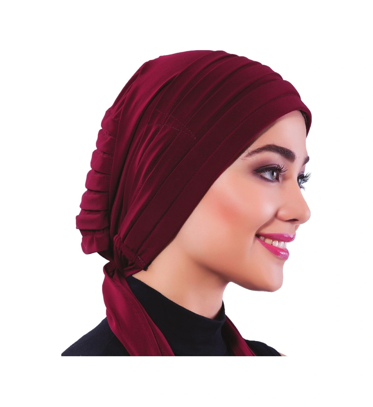 Pileli Bağlama Bordo Hazır Türban Tesettür Bone Bordo