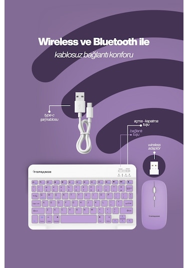 Tablet Ve Telefonlar İçin Bluetooth - Wireless Klavye Ve Mouse Set - Pembe Diğer