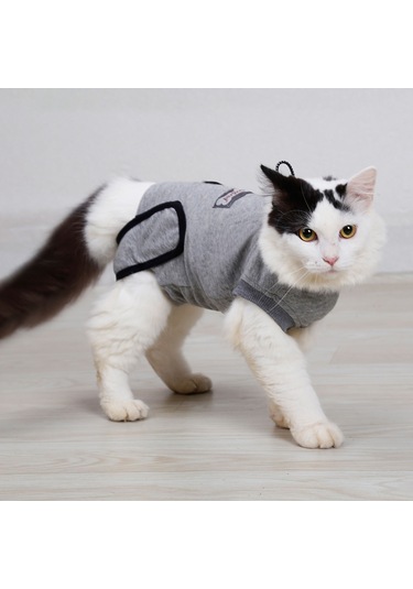 Geeksen Kedi Ameliyat Sonrası İyileşme Takımı, Pamuklu, Yara Koruması, Yalama Ve Tırmalamayı Engeller, Gri, S Beden