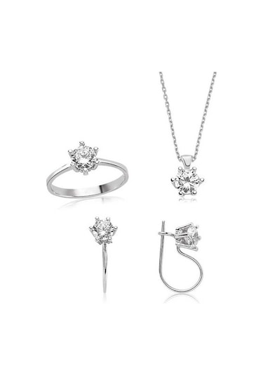 Gümüş Tek Taş Kadın Set (73039347)
