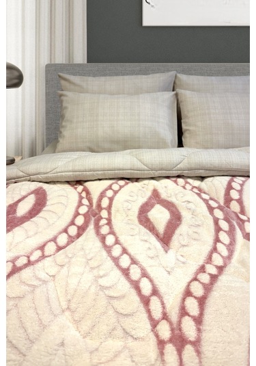 Alla Turca Desenli Jakarlı Wellsoft Uyku Seti-özel Çanta Hediyeli-düz Çarşaflı 2 Yastık Kılıflı, Pembe/krem Krem - Pembe