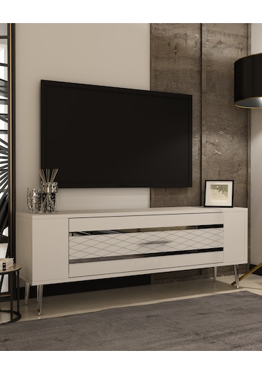 Retrolp2ct Tv Sehpası Beyaz-gümüş