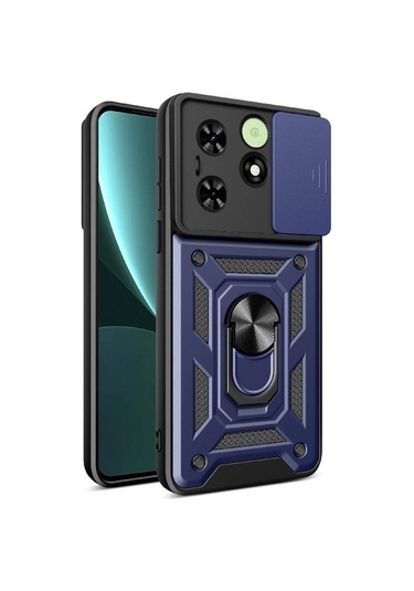 Teknodur Tecno Spark 20c Kılıf Magnetik Standlı Kamera Korumalı Sürgülü Vega Kapak - Siyah