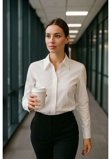 Kadın Ekru Gizli Düğme Detaylı Slim Fit Trend Krep Gömlek Çok Renkli