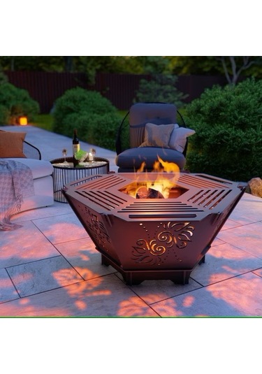 Altıgen Ateş Çukuru Ve Portatif Mangal Desenli Dekoratif