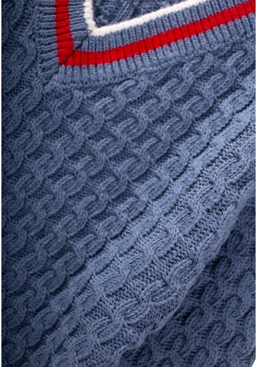 Cigit Saç Örgü V Yaka Kazak 2-9 Yaş İndigo Mavi İndigo Mavi