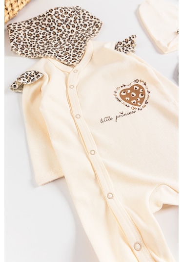 Leopar Desenli 2'Li Uzun Kollu Kız Bebek Tulum Takım 001