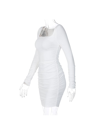 Sones Saf Renk İnce Zayıflatıcı Pileli Kalça Elbise Siyah