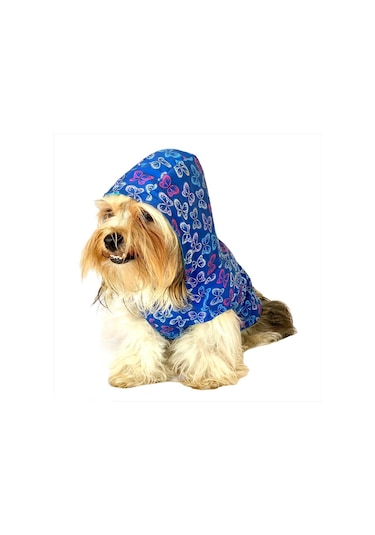 Kemique Kelebek Desenli Kapüşonlu Köpek Yağmurluğu