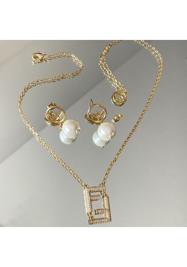 F İncili Taşlı Çelik Kombin Çok renkli